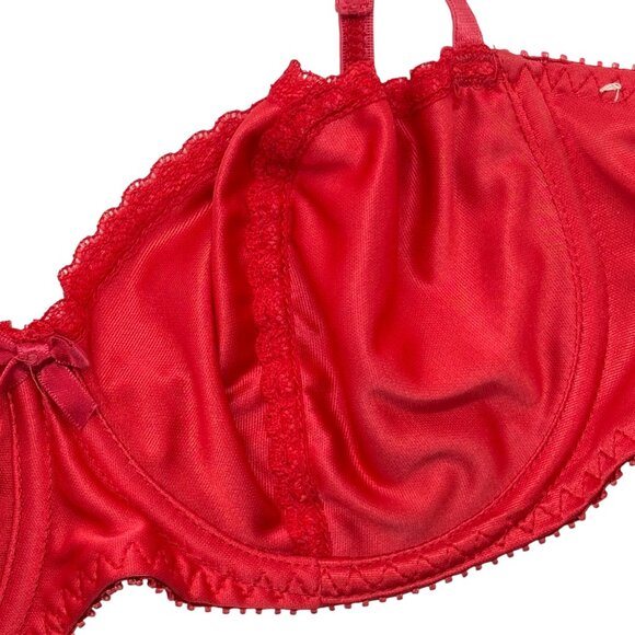 Lovable Red Underwire Bra 36C Adjustable Straps Lace Trim Satin Finish Elegant I - Picture 4 of 6
